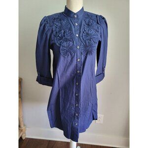 Tibi Oversized Button Shirt Tunic Dress  Cotton Rosette Blue Sz 4 NWOT
